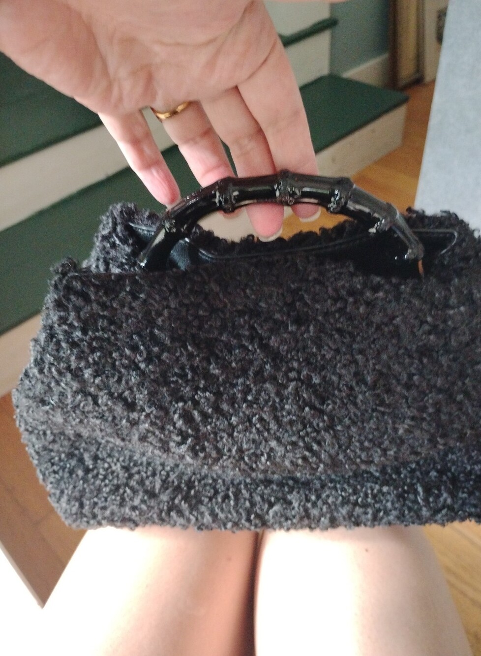 J. Mclaughlin Black Faux-Shearling Top Handle Bag